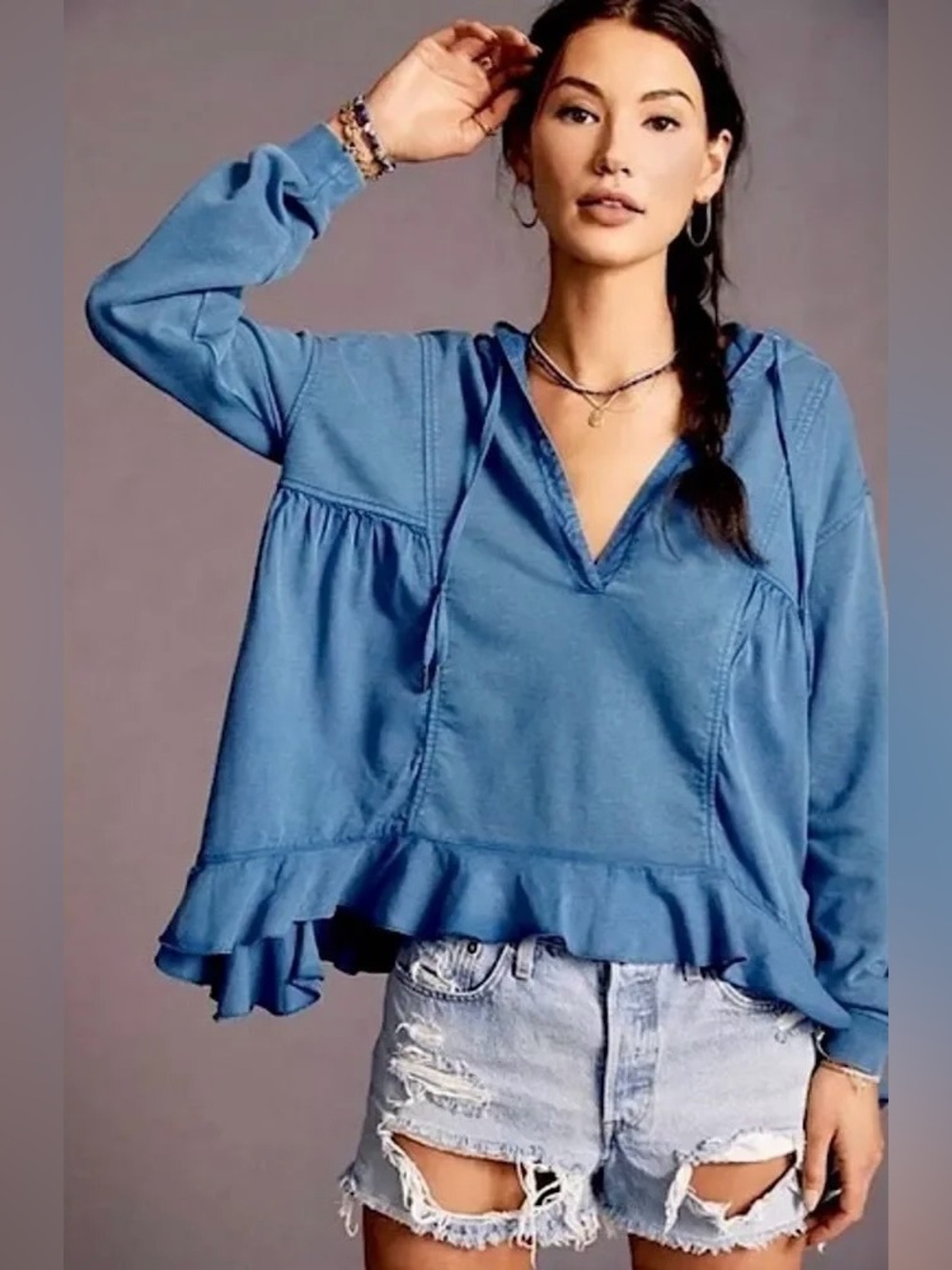 Anthropologie Daily Practice The Sapphire Hoodie Sweatshirt - Picture 2 of 11